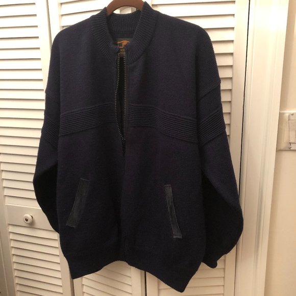 Longhouse men knit navy blue thick jacket, XL